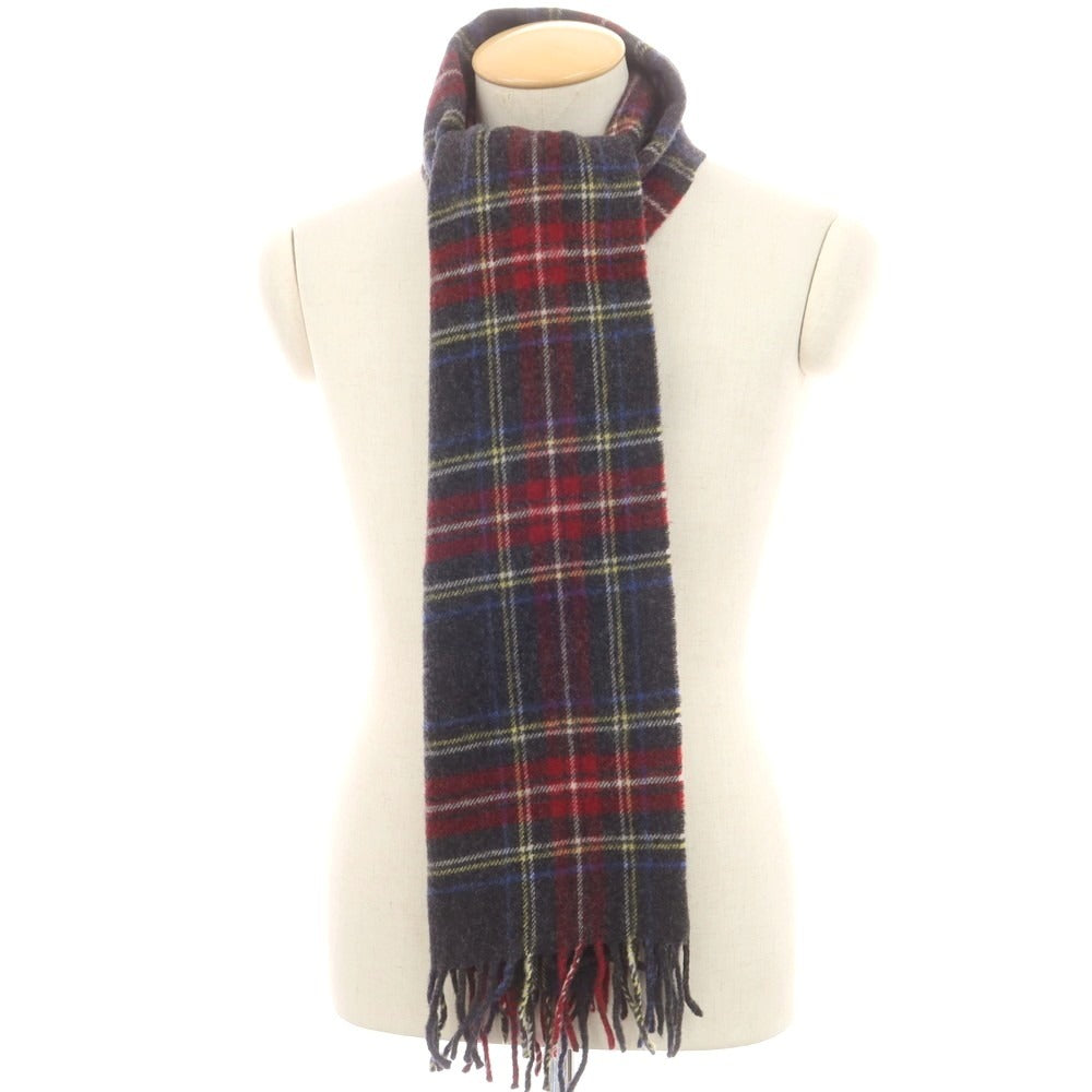 【新品】ドレイクス DRAKES ウール チェック マフラー グレーxレッド【 状態ランクN 】【 メンズ 】