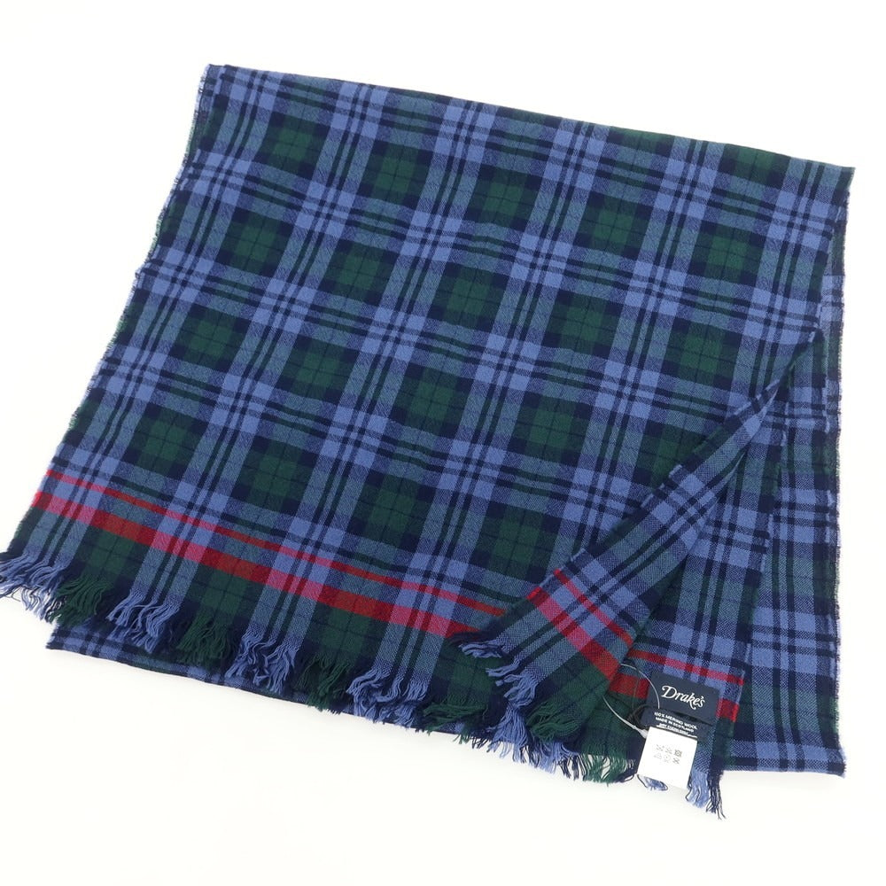 【新品】ドレイクス DRAKES ウール チェック ストール ブルーxグリーン系【 状態ランクN 】【 メンズ 】
