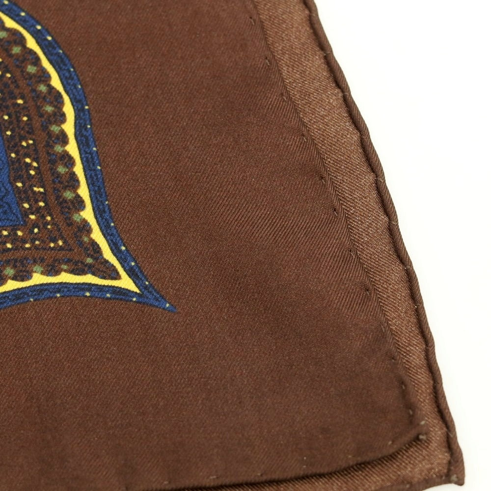 【新品】ドレイクス DRAKES シルク ペイズリー柄 ポケットチーフ ダークブラウンxマルチカラー【 状態ランクN 】【 メンズ 】