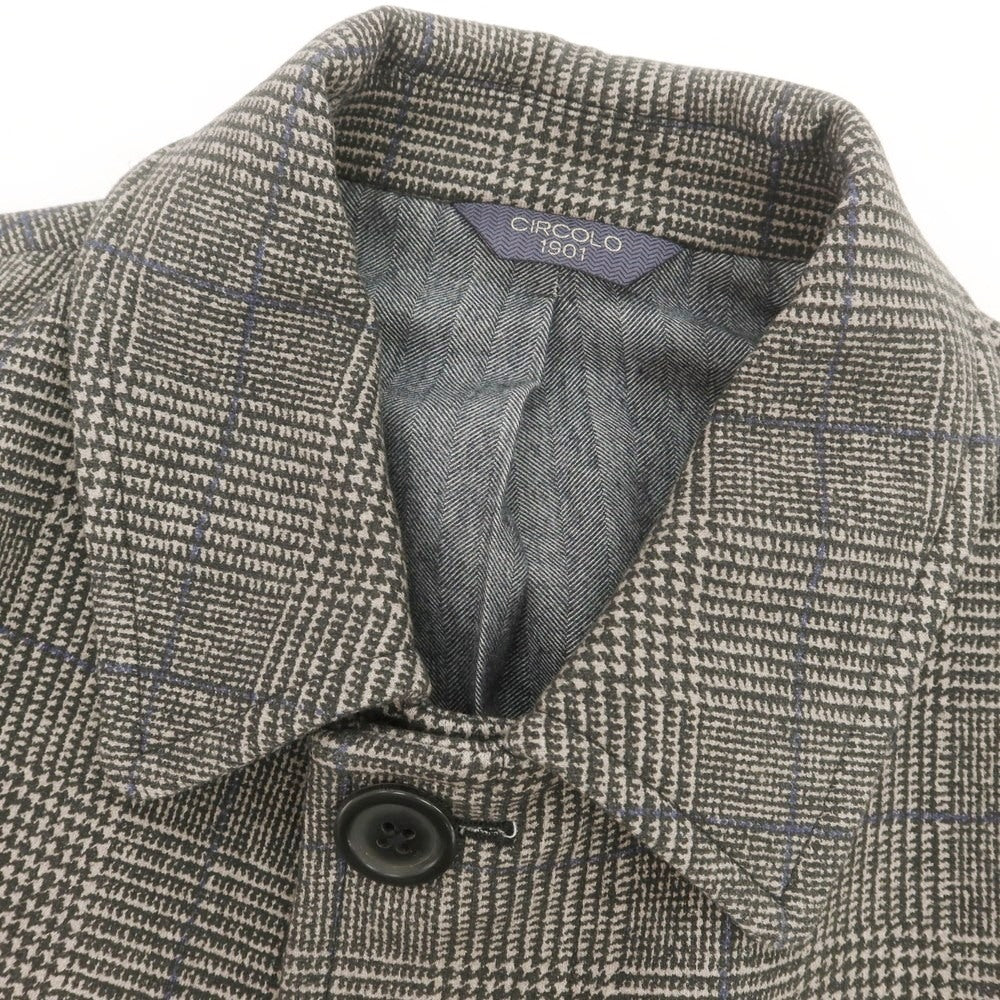 【中古】チルコロ1901 CIRCOLO 1901 コットン ジャージー チェック ステンカラーコート グレーxベージュ【 50 】【 状態ランクB 】【 メンズ 】