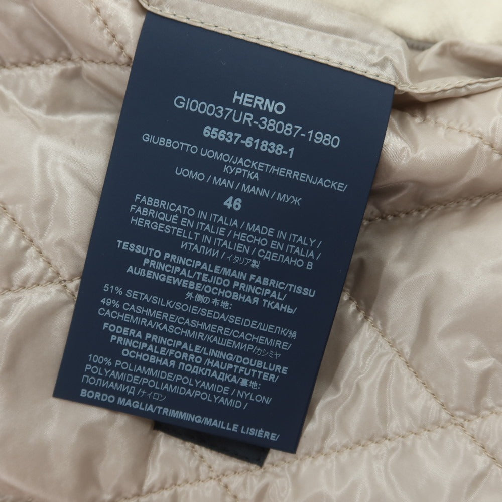 【中古】ヘルノ Herno シルクカシミヤ ダブルジップ フーデッド 中綿ブルゾン ライトベージュ【 46 】【 状態ランクA 】【 メンズ 】