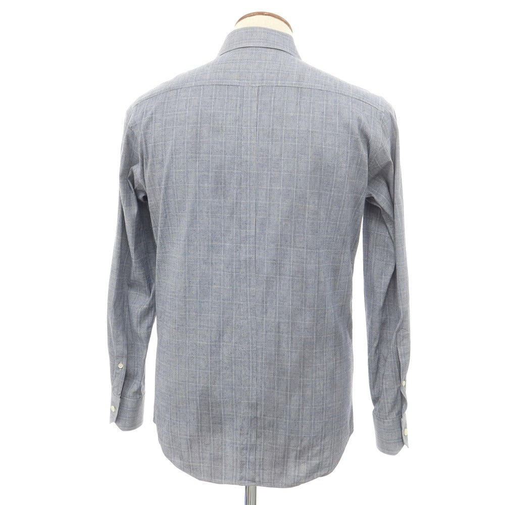 【中古】バグッタ Bagutta ストレッチ コットン チェック ホリゾンタルカラー カジュアルシャツ ネイビー【 40 】【 状態ランクB 】【 メンズ 】