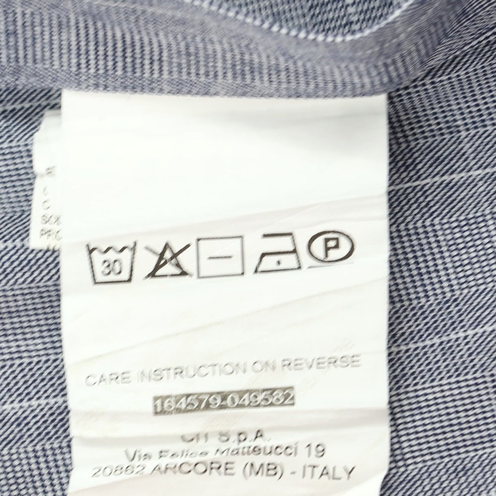 【中古】バグッタ Bagutta ストレッチ コットン チェック ホリゾンタルカラー カジュアルシャツ ネイビー【 40 】【 状態ランクB 】【 メンズ 】