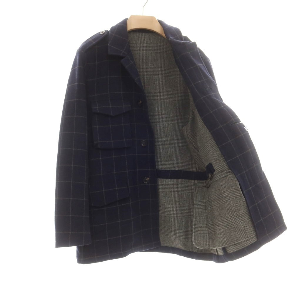 【中古】ボリオリ BOGLIOLI ウール チェック ミリタリージャケット ネイビーxグレー【 48 】【 状態ランクB 】【 メンズ 】
