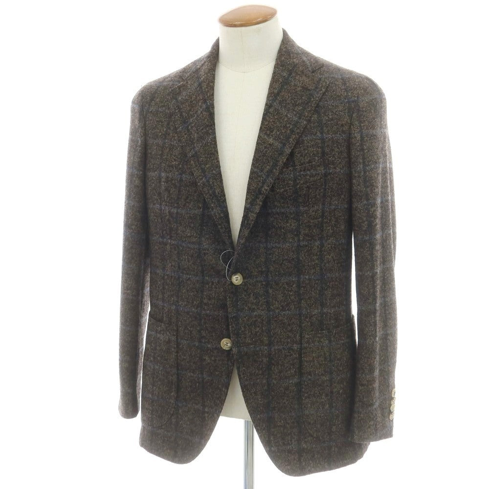 【中古】ジアーボ ガボ Gabo TOTO ウールナイロン ウィンドウペーンチェック 3B テーラードジャケット ブラウン系xネイビー【 48 】【 状態ランクB 】【 メンズ 】