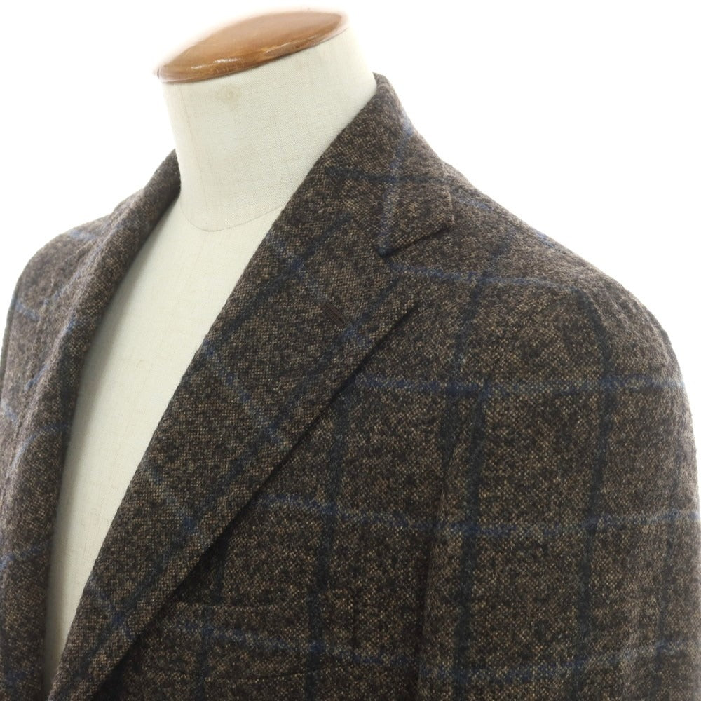 【中古】ジアーボ ガボ Gabo TOTO ウールナイロン ウィンドウペーンチェック 3B テーラードジャケット ブラウン系xネイビー【 48 】【 状態ランクB 】【 メンズ 】
