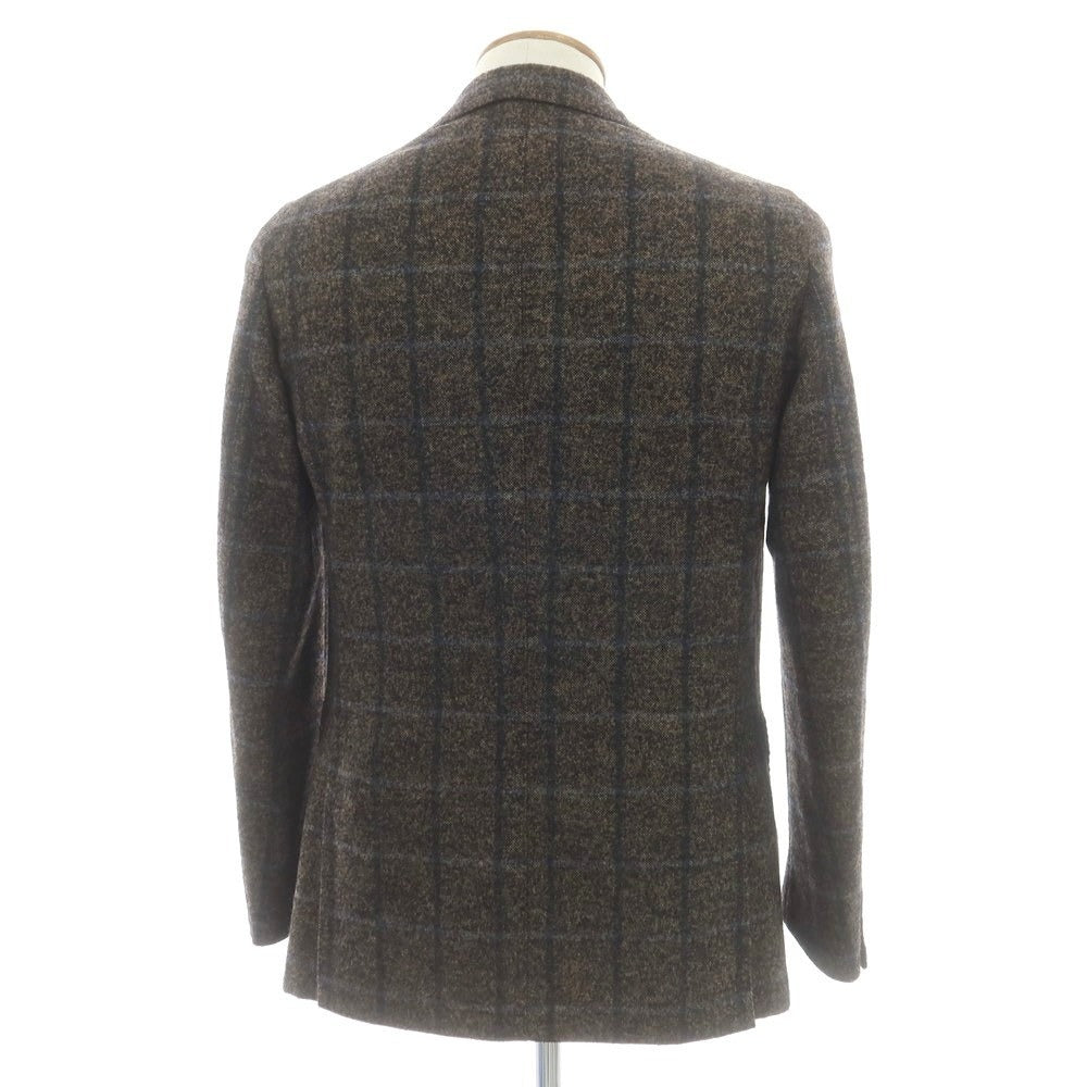 【中古】ジアーボ ガボ Gabo TOTO ウールナイロン ウィンドウペーンチェック 3B テーラードジャケット ブラウン系xネイビー【 48 】【 状態ランクB 】【 メンズ 】