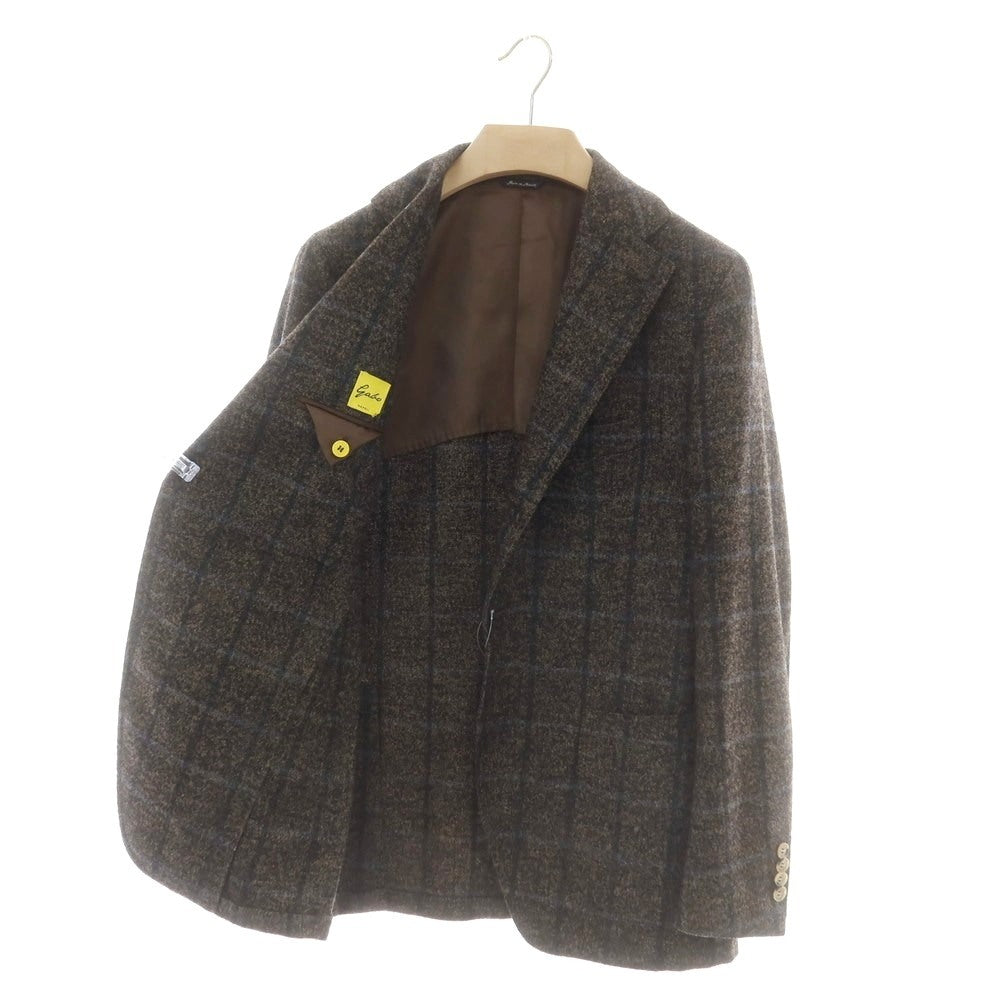 【中古】ジアーボ ガボ Gabo TOTO ウールナイロン ウィンドウペーンチェック 3B テーラードジャケット ブラウン系xネイビー【 48 】【 状態ランクB 】【 メンズ 】
