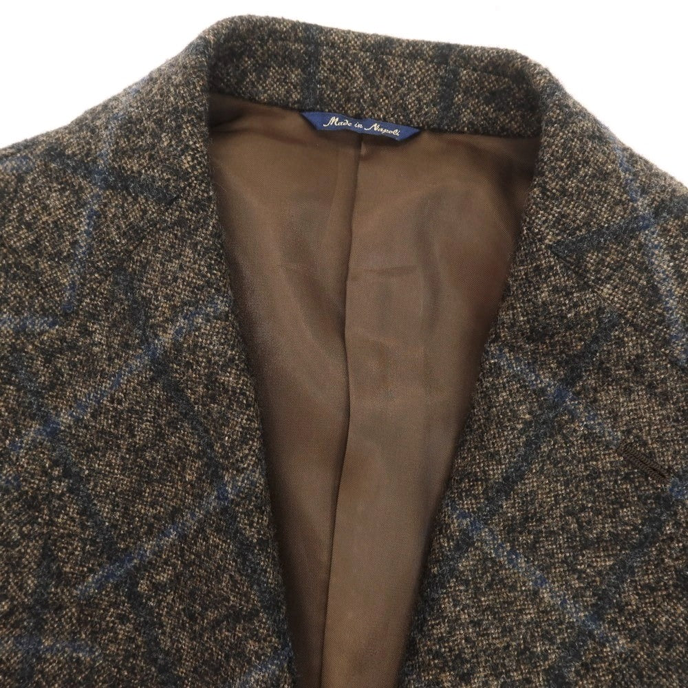 【中古】ジアーボ ガボ Gabo TOTO ウールナイロン ウィンドウペーンチェック 3B テーラードジャケット ブラウン系xネイビー【 48 】【 状態ランクB 】【 メンズ 】