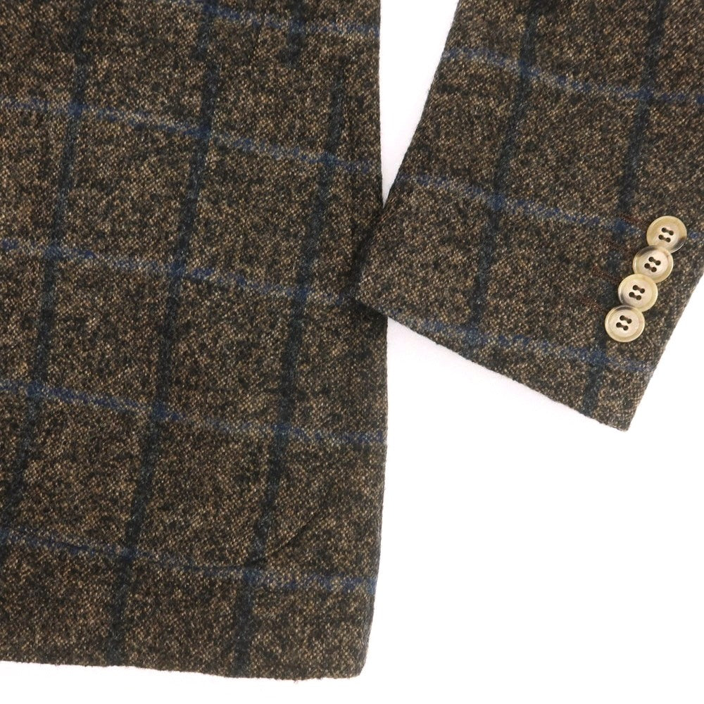 【中古】ジアーボ ガボ Gabo TOTO ウールナイロン ウィンドウペーンチェック 3B テーラードジャケット ブラウン系xネイビー【 48 】【 状態ランクB 】【 メンズ 】