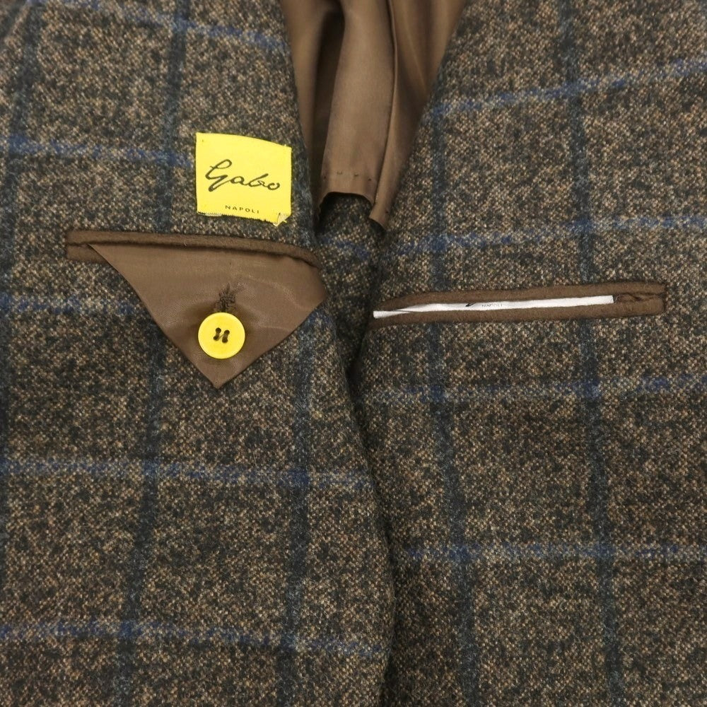 【中古】ジアーボ ガボ Gabo TOTO ウールナイロン ウィンドウペーンチェック 3B テーラードジャケット ブラウン系xネイビー【 48 】【 状態ランクB 】【 メンズ 】