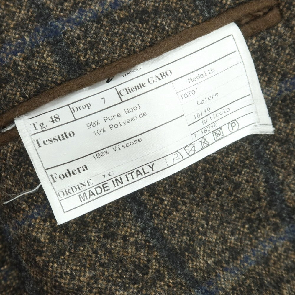 【中古】ジアーボ ガボ Gabo TOTO ウールナイロン ウィンドウペーンチェック 3B テーラードジャケット ブラウン系xネイビー【 48 】【 状態ランクB 】【 メンズ 】