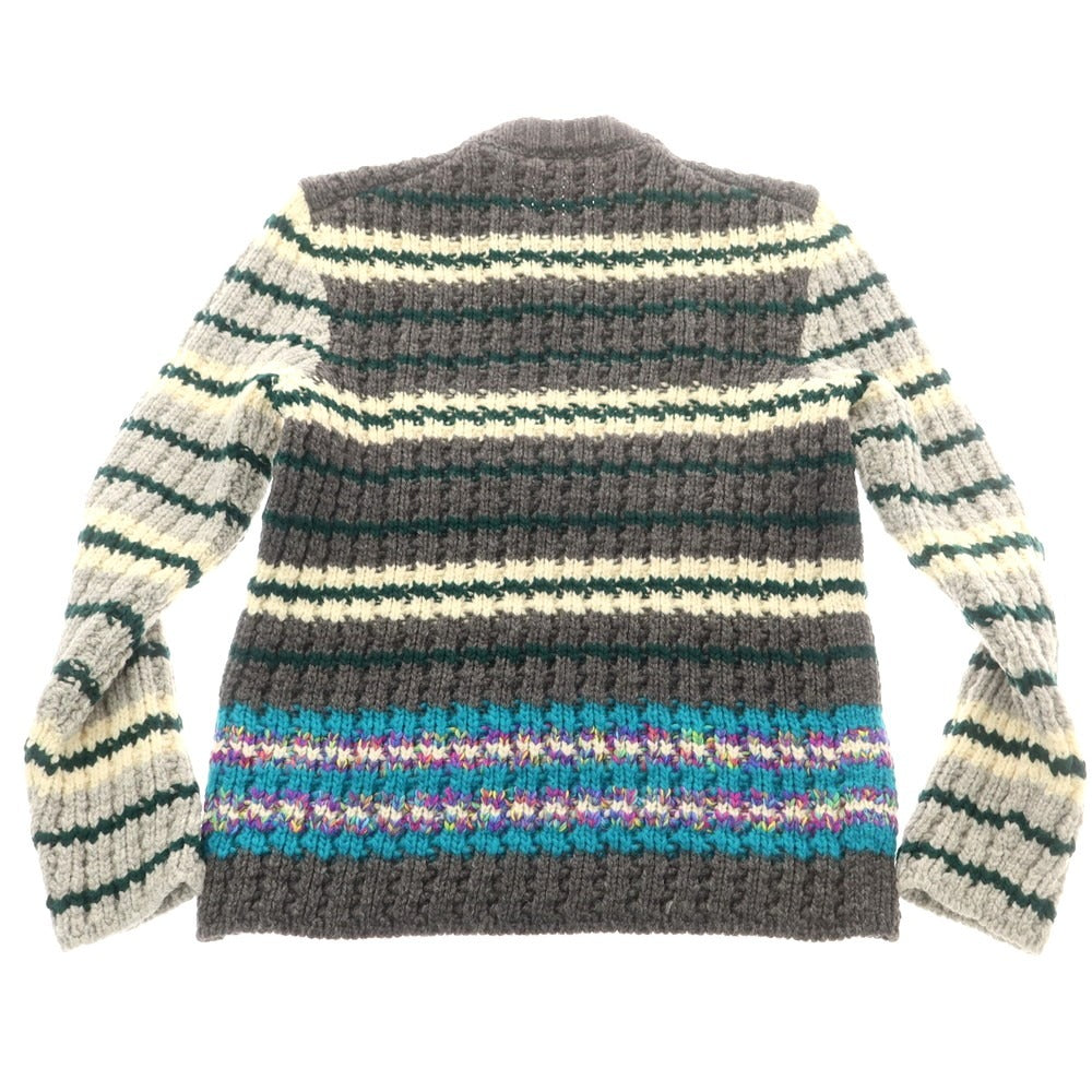 【中古】オフホワイト OFF-WHITE ローゲージ ウールナイロン クルーネック プルオーバーニット グレーxグリーン【 M 】【 状態ランクB 】【 メンズ 】