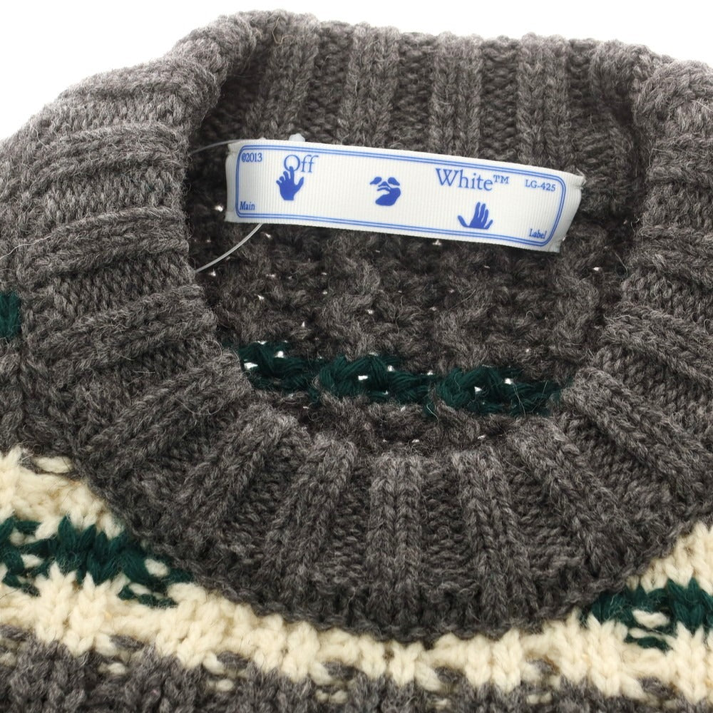 【中古】オフホワイト OFF-WHITE ローゲージ ウールナイロン クルーネック プルオーバーニット グレーxグリーン【 M 】【 状態ランクB 】【 メンズ 】