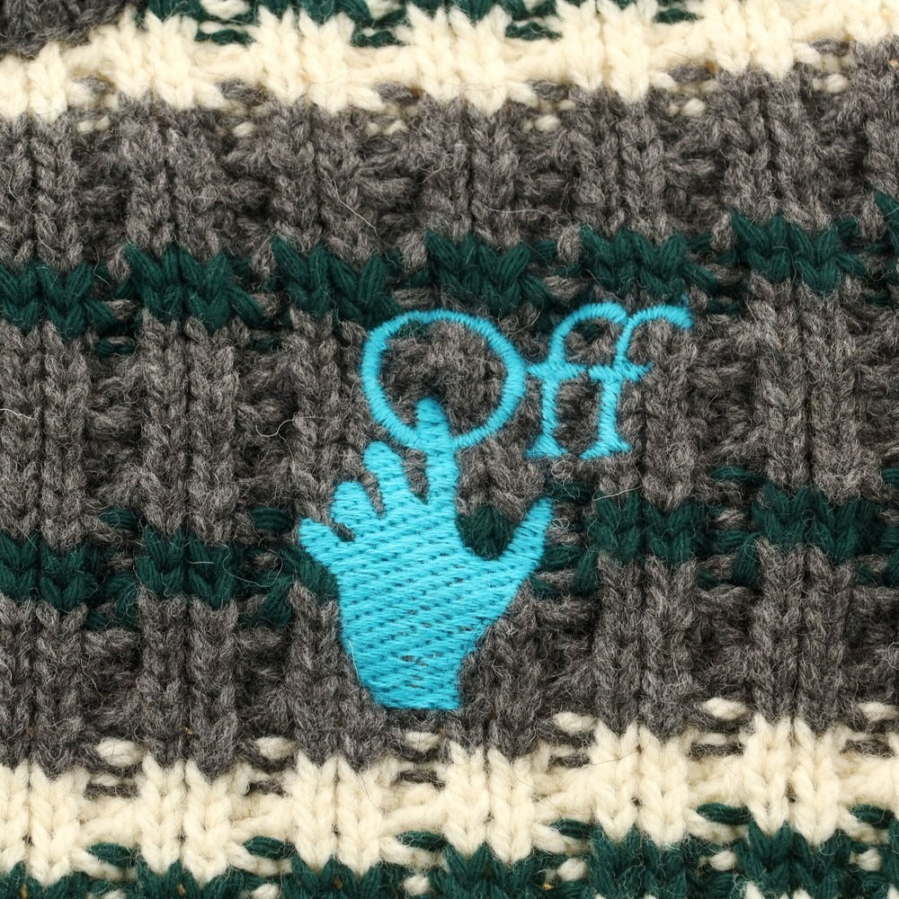 【中古】オフホワイト OFF-WHITE ローゲージ ウールナイロン クルーネック プルオーバーニット グレーxグリーン【 M 】【 状態ランクB 】【 メンズ 】