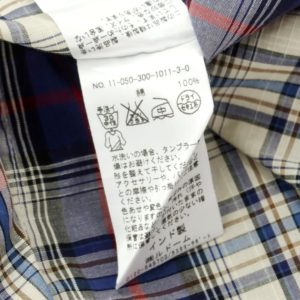 【中古】エディフィス EDIFICE コットン チェック ホリゾンタルカラー カジュアルシャツ ネイビーxベージュ【 46 】【 状態ランクB 】【 メンズ 】
