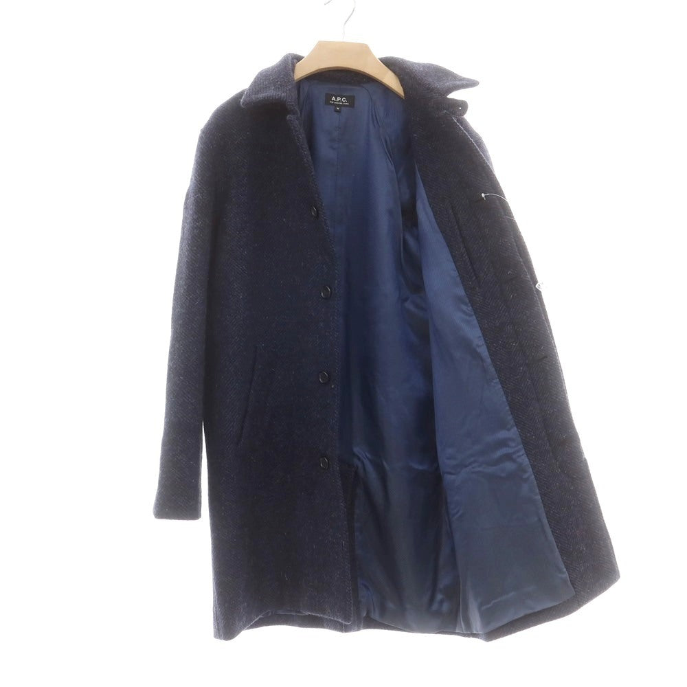 【中古】アーペーセー A.P.C. ウール ヘリンボーン織り ステンカラーコート ネイビー【 M 】【 状態ランクB 】【 メンズ 】