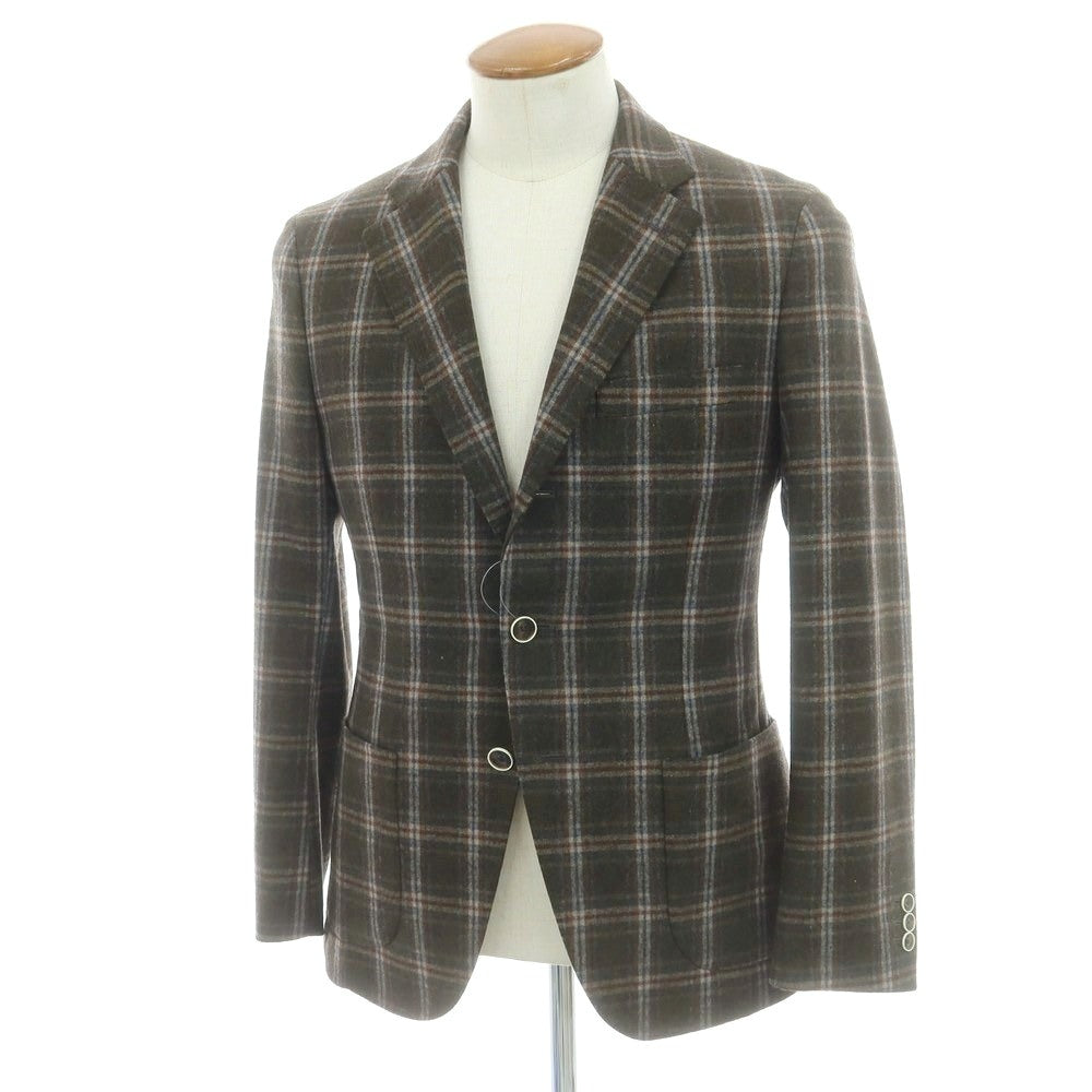 【中古】ムッシュニコル monsieur NICOLE ウールナイロンポリウレタン チェック 3B テーラードジャケット ダークモスグリーン【 46 】【 状態ランクA 】【 メンズ 】