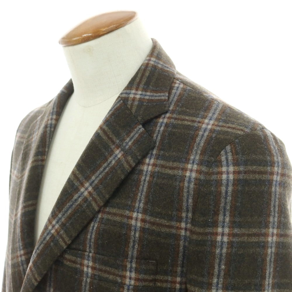 【中古】ムッシュニコル monsieur NICOLE ウールナイロンポリウレタン チェック 3B テーラードジャケット ダークモスグリーン【 46 】【 状態ランクA 】【 メンズ 】