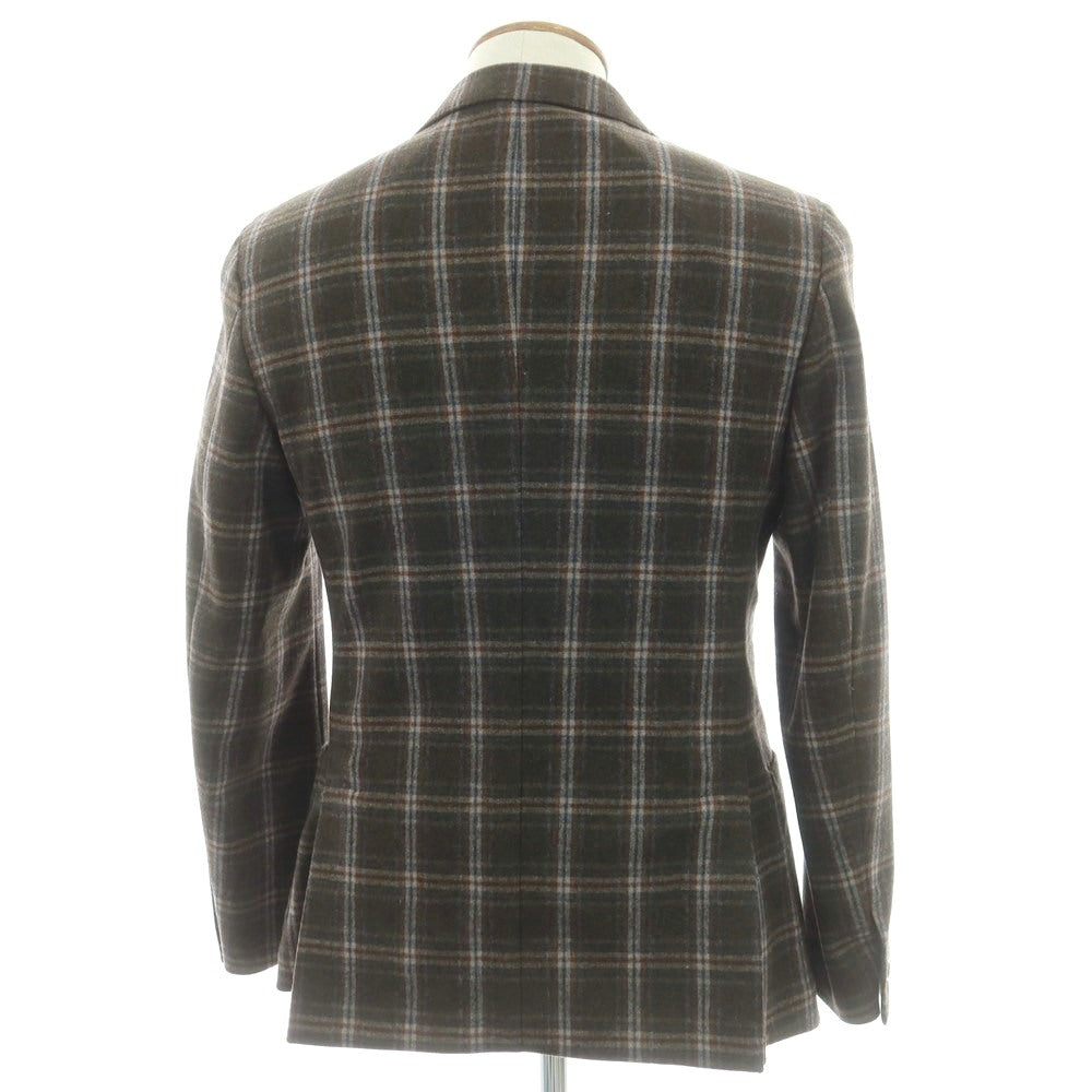 【中古】ムッシュニコル monsieur NICOLE ウールナイロンポリウレタン チェック 3B テーラードジャケット ダークモスグリーン【 46 】【 状態ランクA 】【 メンズ 】