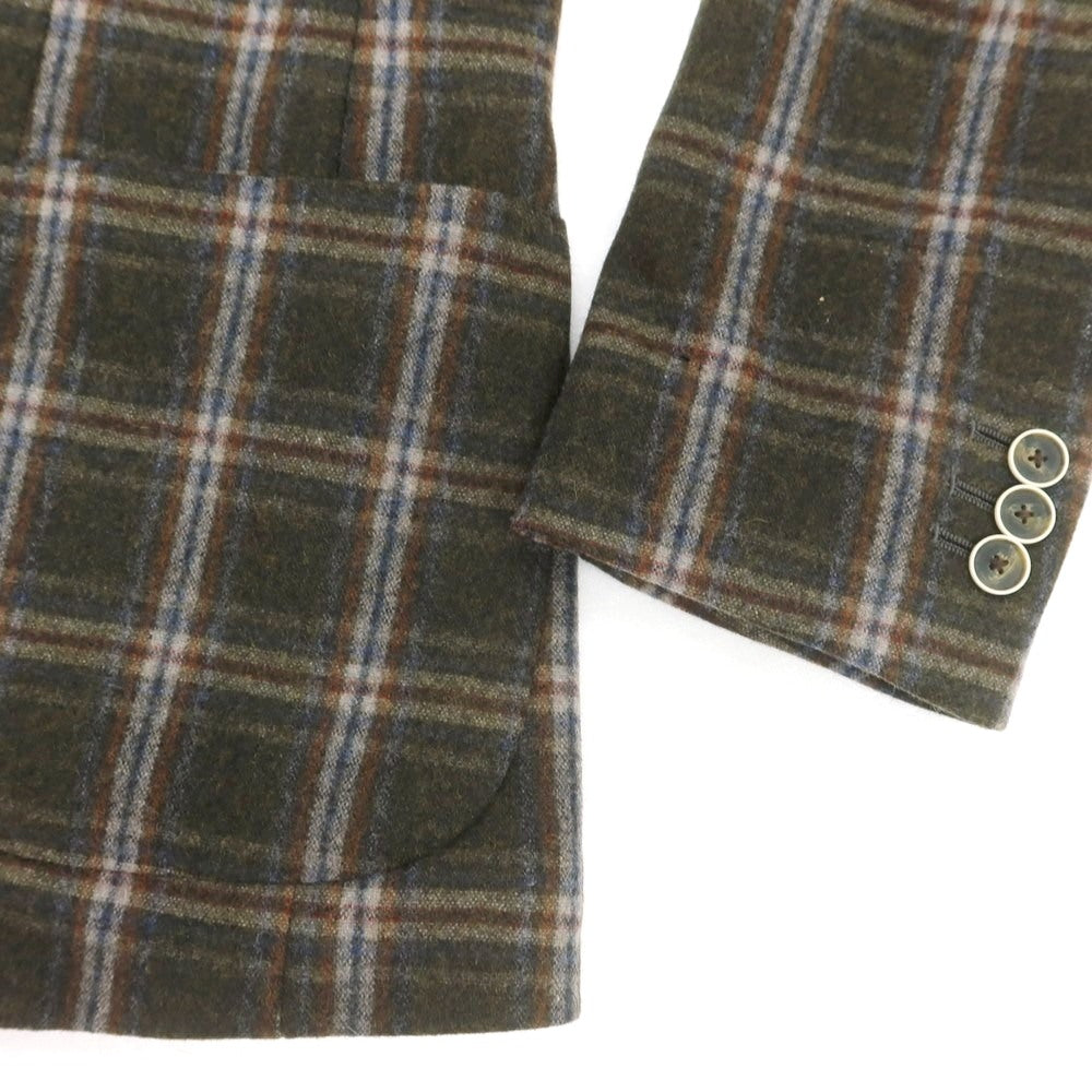 【中古】ムッシュニコル monsieur NICOLE ウールナイロンポリウレタン チェック 3B テーラードジャケット ダークモスグリーン【 46 】【 状態ランクA 】【 メンズ 】