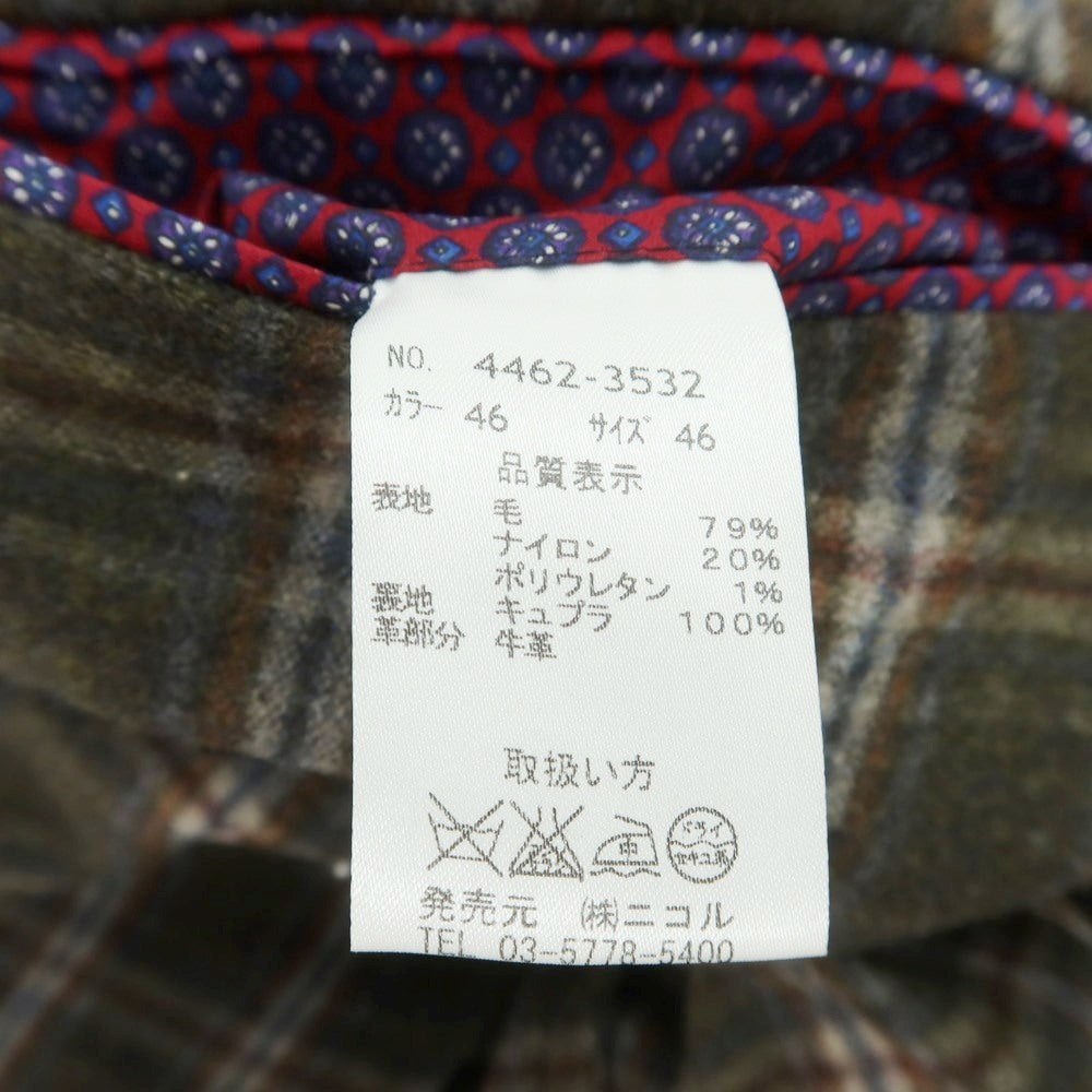 【中古】ムッシュニコル monsieur NICOLE ウールナイロンポリウレタン チェック 3B テーラードジャケット ダークモスグリーン【 46 】【 状態ランクA 】【 メンズ 】