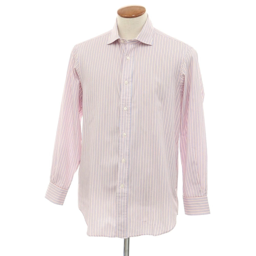 【中古】テックステック 鎌倉シャツ Tex Teq コットン ストライプ ワイドカラー ドレスシャツ レッドxホワイト【 40-82 】【 状態ランクB 】【 メンズ 】