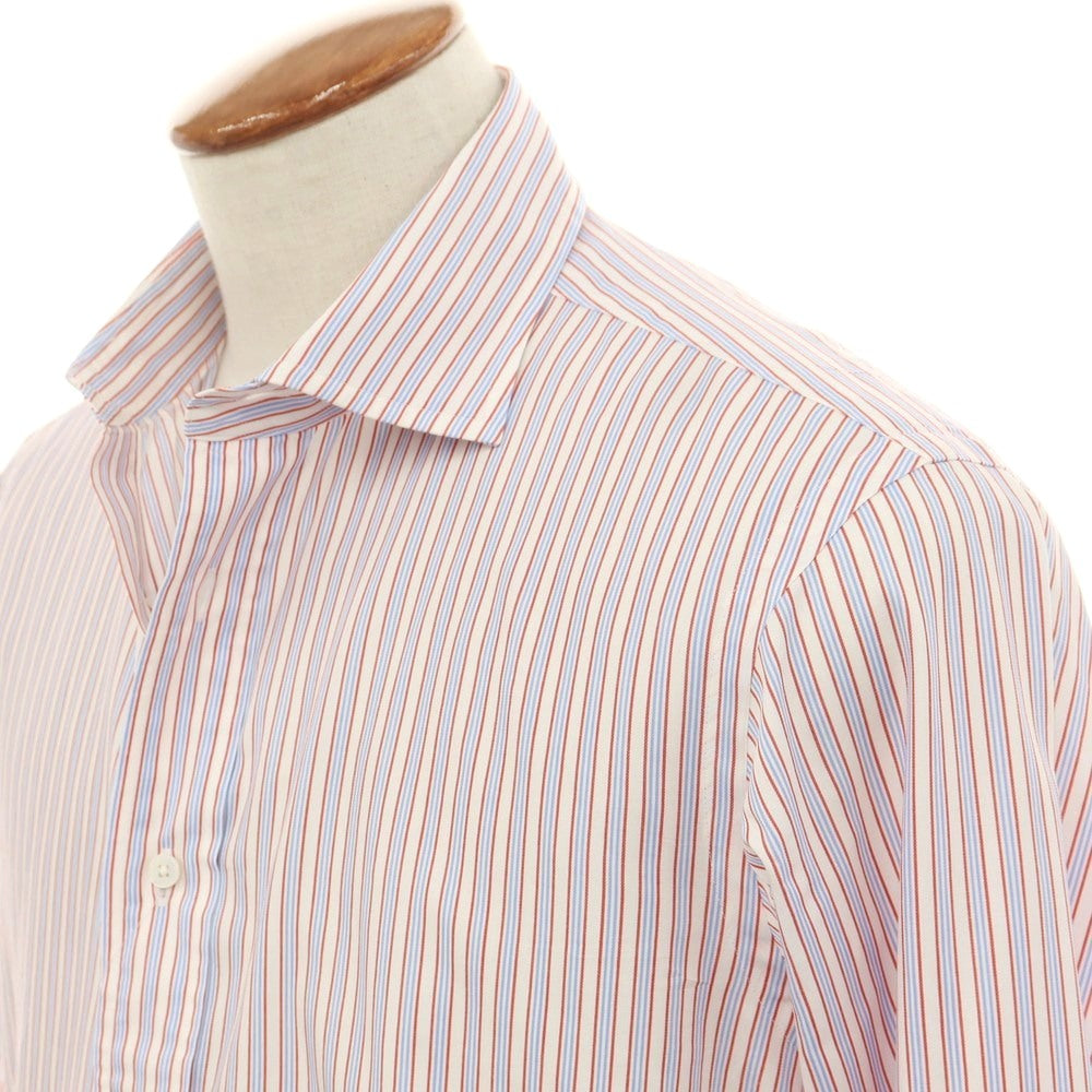 【中古】テックステック 鎌倉シャツ Tex Teq コットン ストライプ ワイドカラー ドレスシャツ レッドxホワイト【 40-82 】【 状態ランクB 】【 メンズ 】