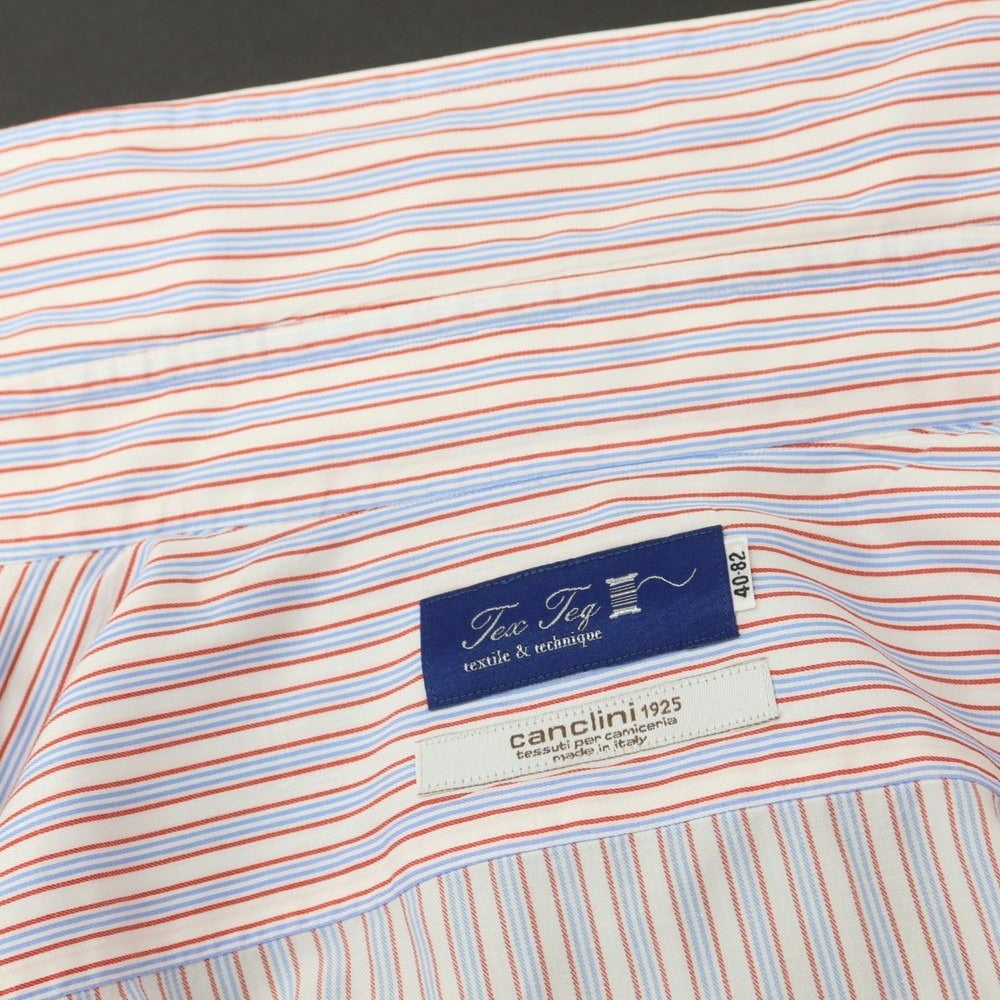 【中古】テックステック 鎌倉シャツ Tex Teq コットン ストライプ ワイドカラー ドレスシャツ レッドxホワイト【 40-82 】【 状態ランクB 】【 メンズ 】