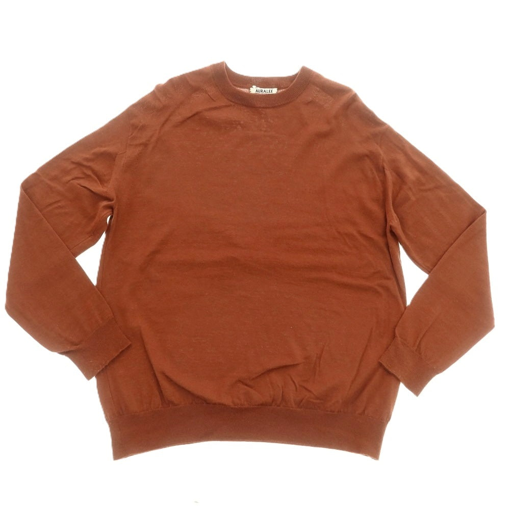 【中古】オーラリー AURALEE ハイゲージ ウールカシミヤ クルーネック プルオーバーニット テラコッタブラウン【 3 】【 状態ランクB 】【 メンズ 】