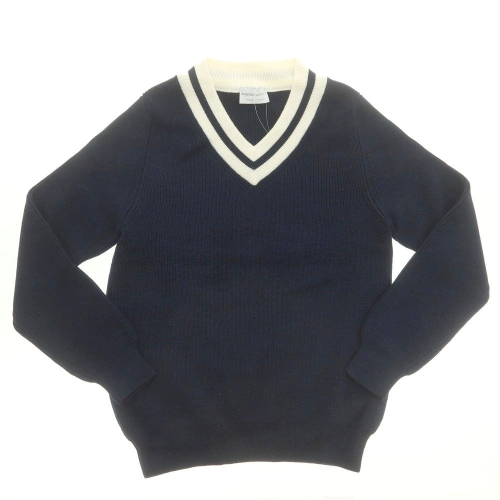 【中古】セッテフィーリ カシミア Settefili Cashmere ミドルゲージ ウール系 Vネック プルオーバーニット ネイビー【 46 】【 状態ランクB 】【 メンズ 】