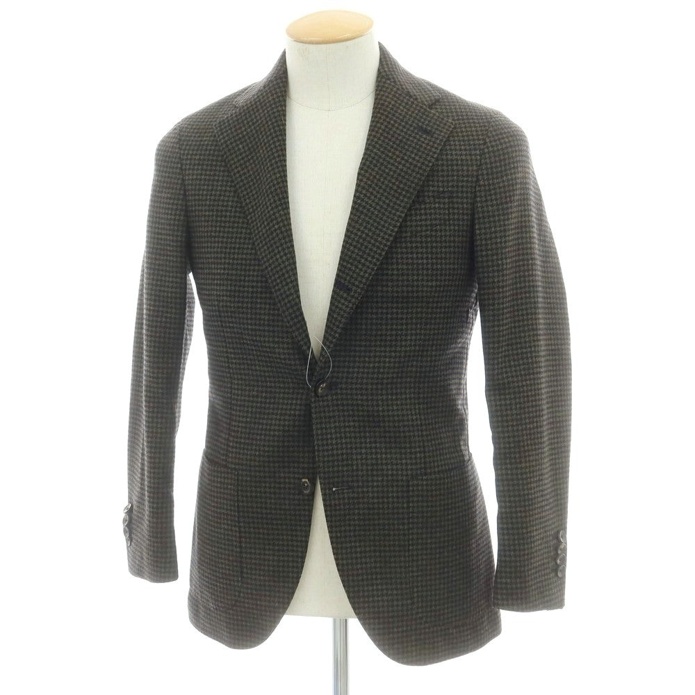 【中古】ラルディーニ LARDINI ウール ハウンドトゥース 3B テーラードジャケット オリーブxネイビー【 42 】【 状態ランクB 】【 メンズ 】