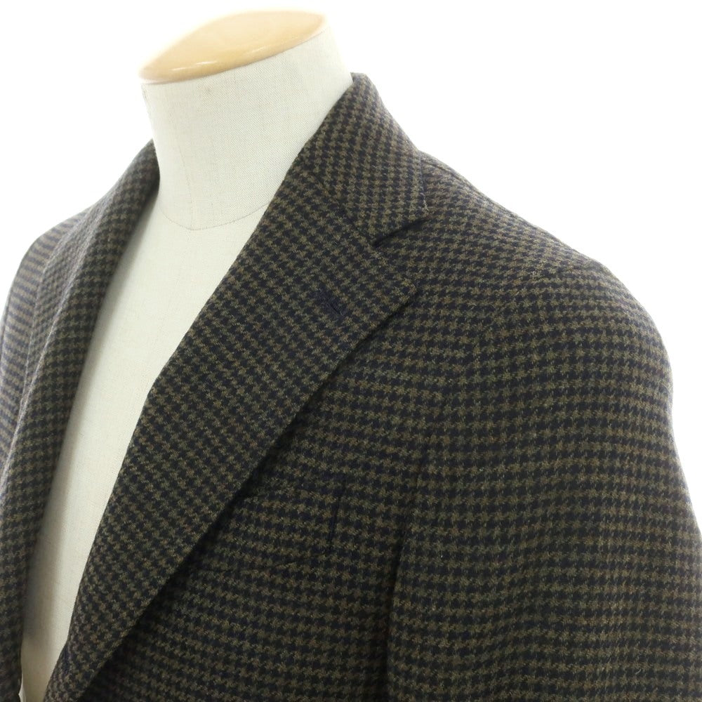 【中古】ラルディーニ LARDINI ウール ハウンドトゥース 3B テーラードジャケット オリーブxネイビー【 42 】【 状態ランクB 】【 メンズ 】