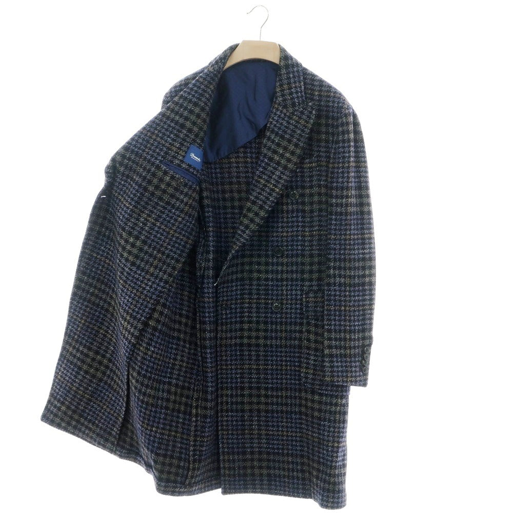 【新品】ドルモア DRUMOHR ウール チェック ダブルブレスト ポロコート ブラックxパープルネイビー【 48 】【 状態ランクN 】【 メンズ 】