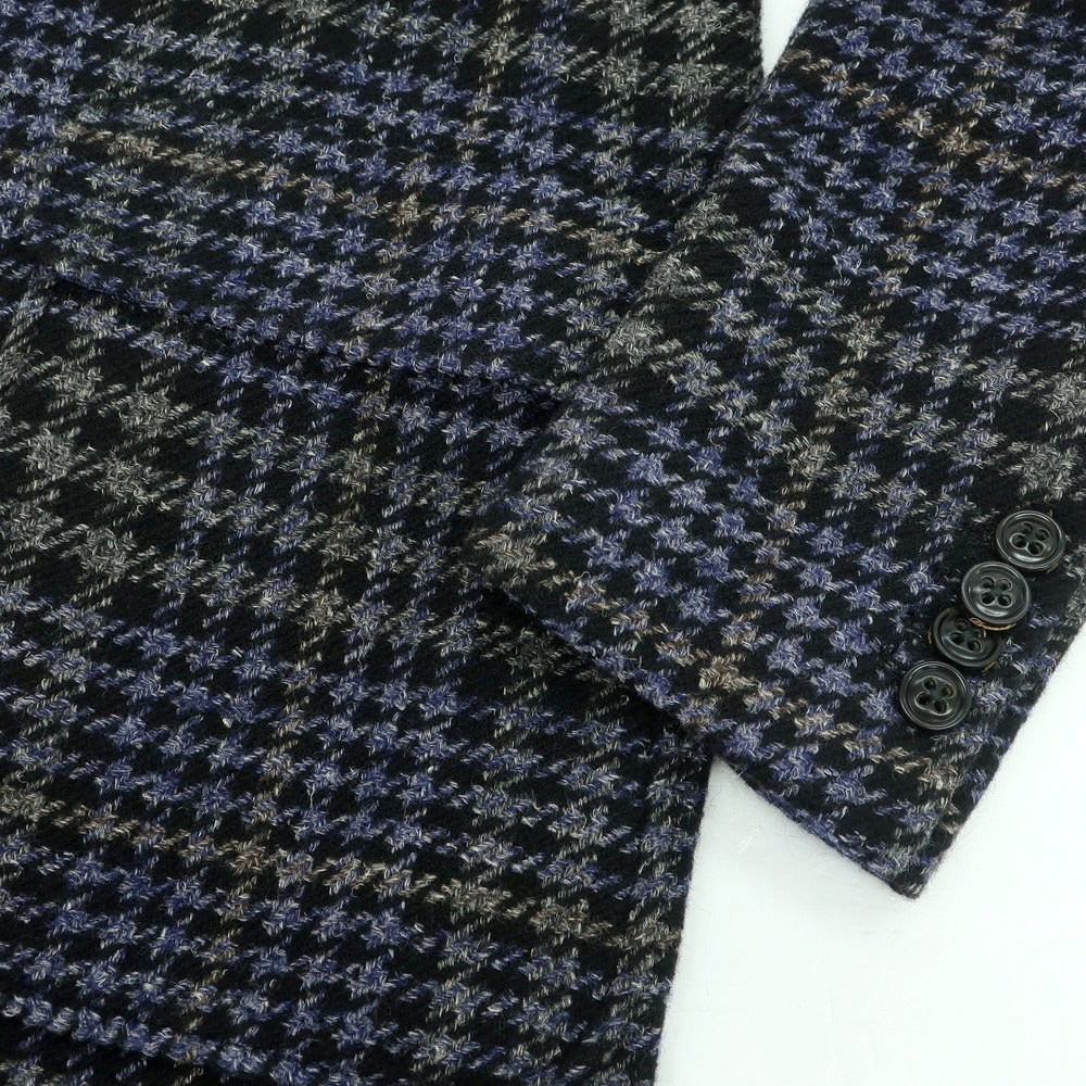 【新品】ドルモア DRUMOHR ウール チェック ダブルブレスト ポロコート ブラックxパープルネイビー【 48 】【 状態ランクN 】【 メンズ 】