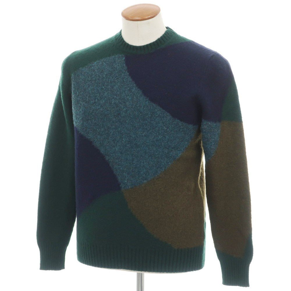 【新品】ドルモア DRUMOHR ラムズウール クルーネック プルオーバーニット グリーンxネイビー【 48 】【 状態ランクN 】【 メンズ 】