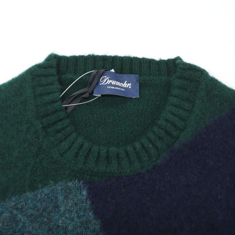 【新品】ドルモア DRUMOHR ラムズウール クルーネック プルオーバーニット グリーンxネイビー【 48 】【 状態ランクN 】【 メンズ 】