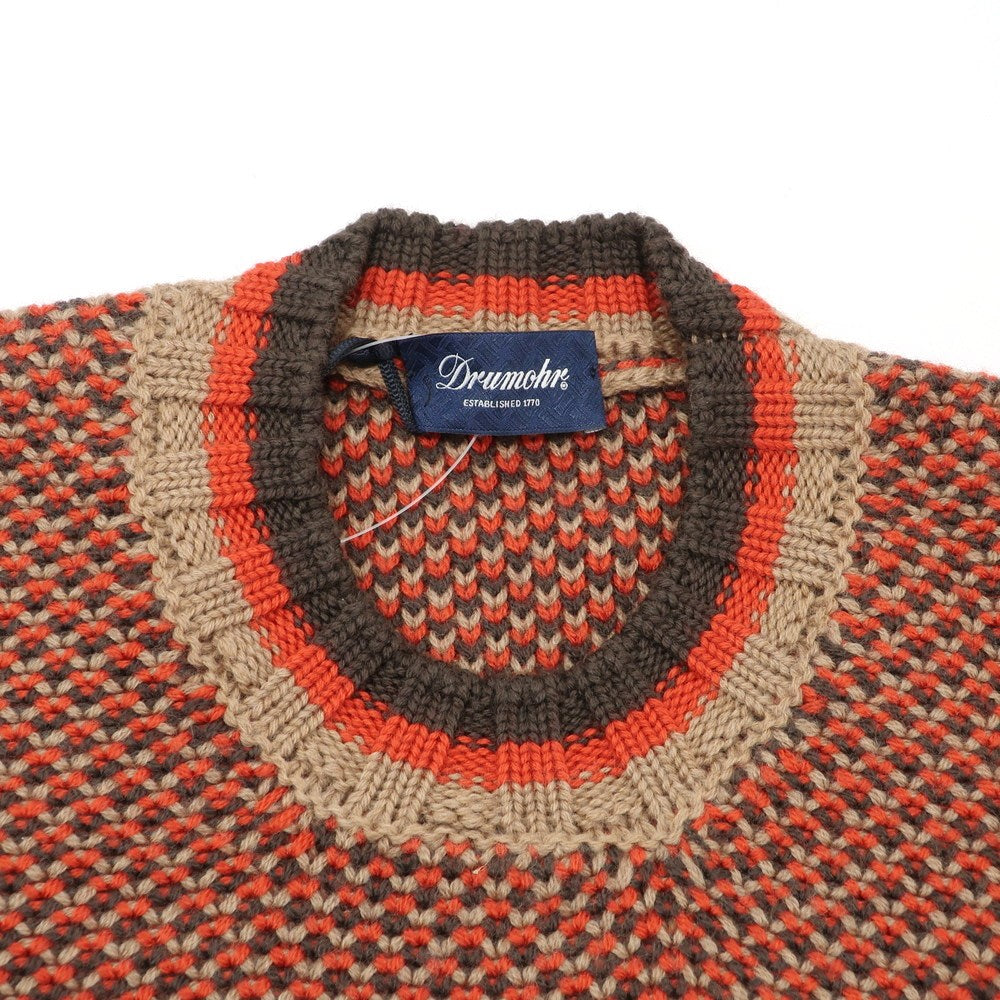 【新品】ドルモア DRUMOHR メリノウール クルーネック  プルオーバーニット オレンジxベージュ【 46 】【 状態ランクN 】【 メンズ 】