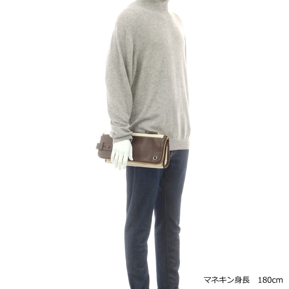 【中古】ルコンド L&KONDO レザー×リネン クラッチバッグ ダークブラウンxナチュラル【 状態ランクA 】【 ユニセックス 】