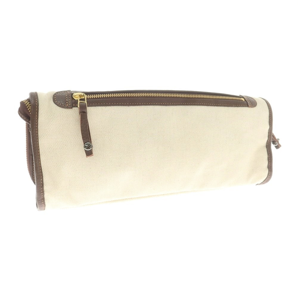 【中古】ルコンド L&KONDO レザー×リネン クラッチバッグ ダークブラウンxナチュラル【 状態ランクA 】【 ユニセックス 】