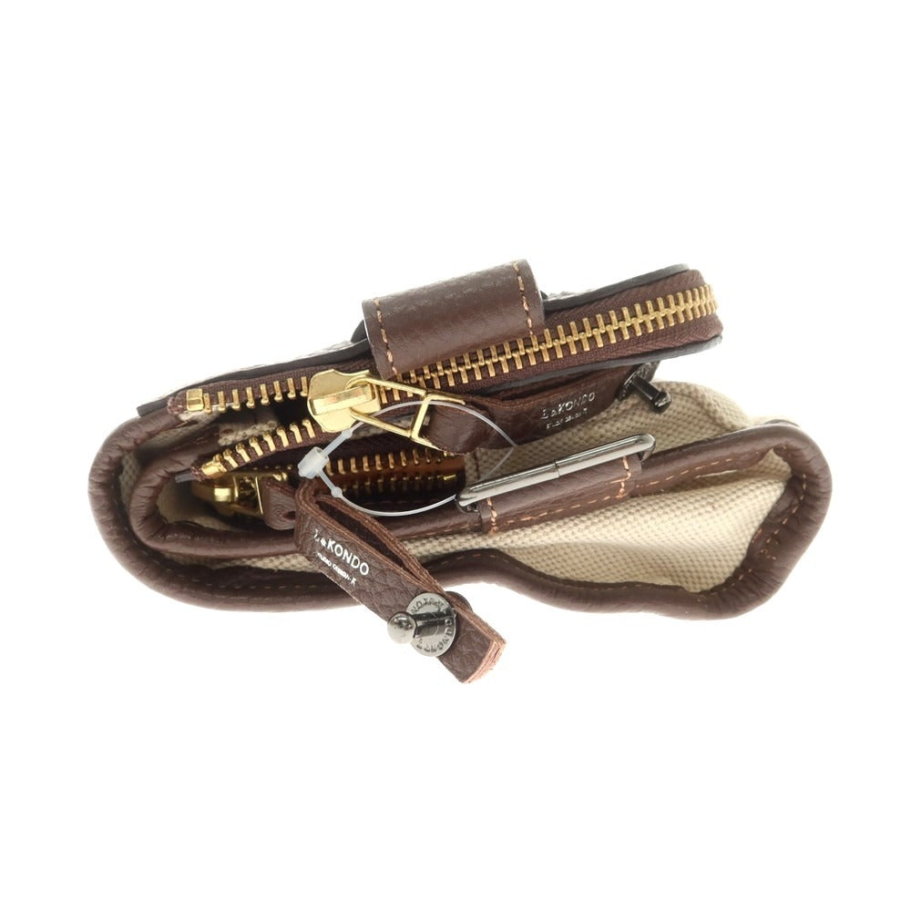 【中古】ルコンド L&KONDO レザー×リネン クラッチバッグ ダークブラウンxナチュラル【 状態ランクA 】【 ユニセックス 】