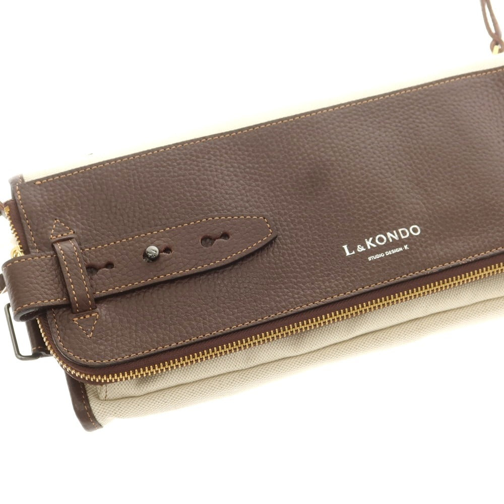 【中古】ルコンド L&KONDO レザー×リネン クラッチバッグ ダークブラウンxナチュラル【 状態ランクA 】【 ユニセックス 】