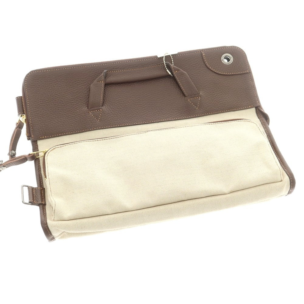 【中古】ルコンド L&KONDO レザー×リネン クラッチバッグ ダークブラウンxナチュラル【 状態ランクA 】【 ユニセックス 】