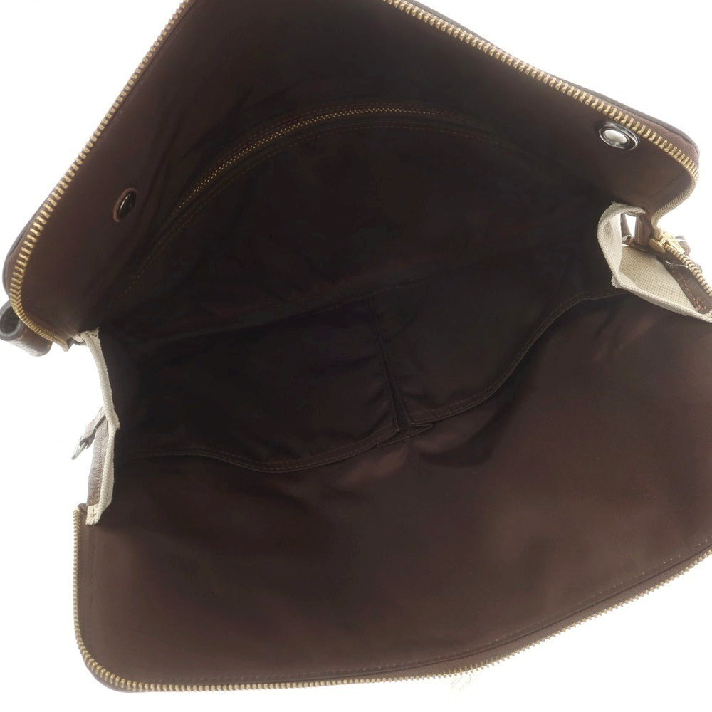 【中古】ルコンド L&KONDO レザー×リネン クラッチバッグ ダークブラウンxナチュラル【 状態ランクA 】【 ユニセックス 】