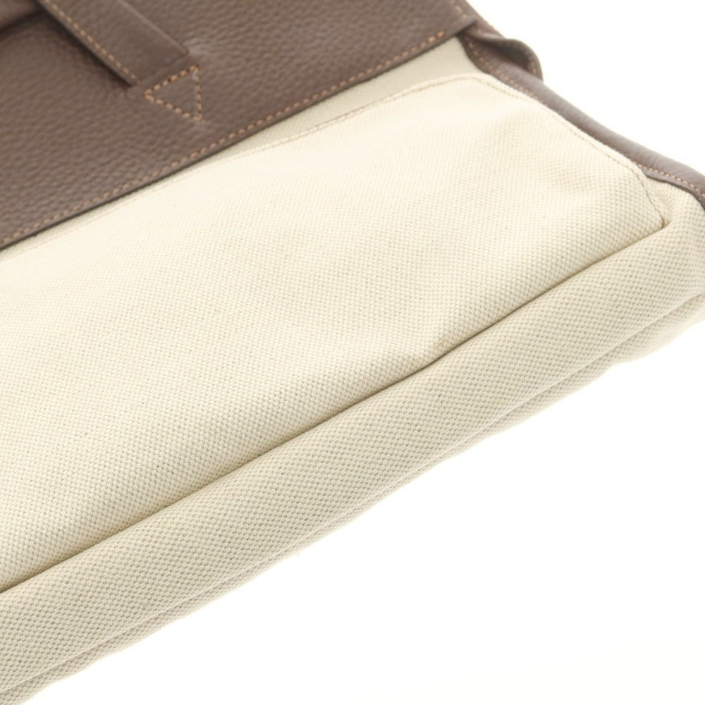 【中古】ルコンド L&KONDO レザー×リネン クラッチバッグ ダークブラウンxナチュラル【 状態ランクA 】【 ユニセックス 】