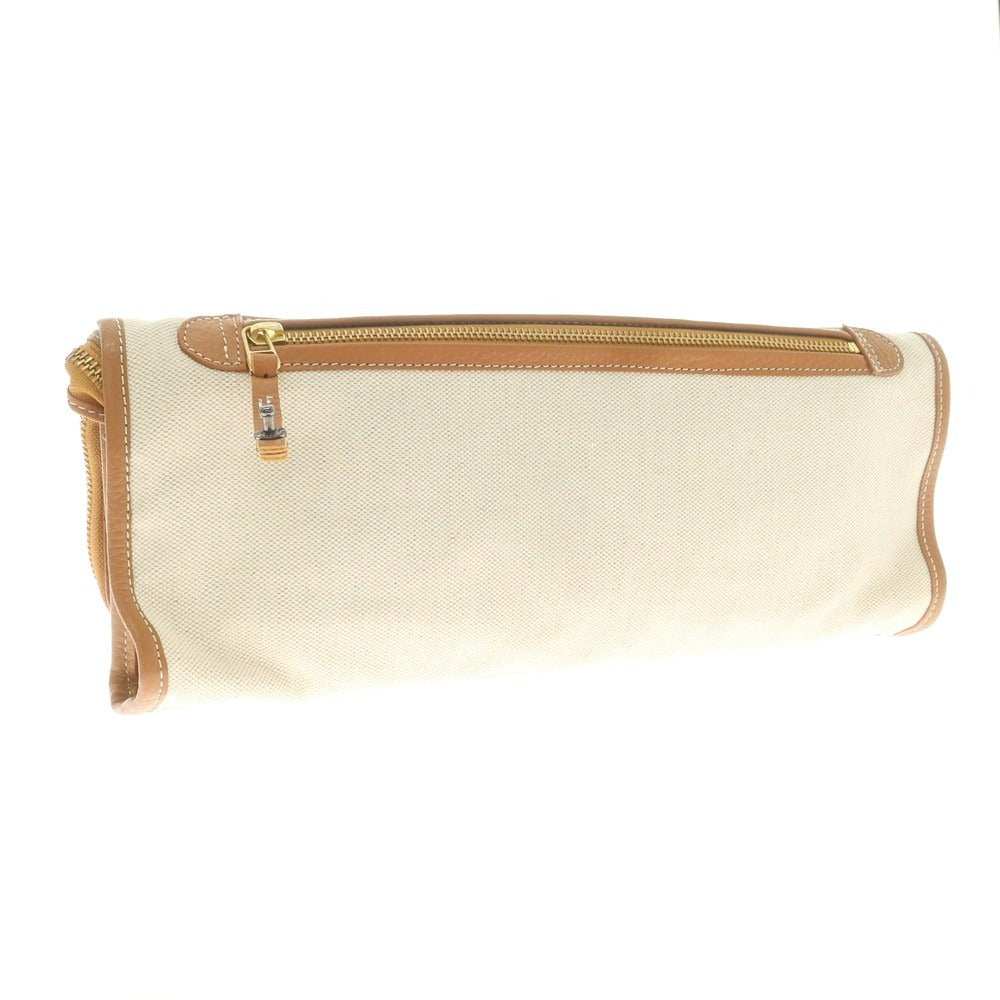 【中古】ルコンド L&KONDO レザー×リネン クラッチバッグ キャメルブラウンxナチュラル【 状態ランクA 】【 ユニセックス 】