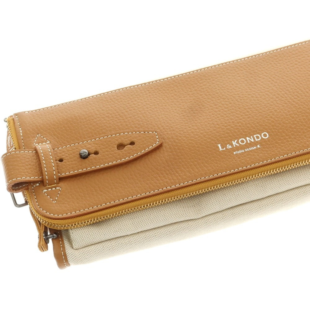 【中古】ルコンド L&KONDO レザー×リネン クラッチバッグ キャメルブラウンxナチュラル【 状態ランクA 】【 ユニセックス 】