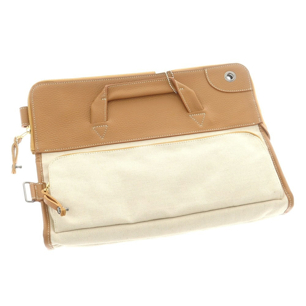 【中古】ルコンド L&KONDO レザー×リネン クラッチバッグ キャメルブラウンxナチュラル【 状態ランクA 】【 ユニセックス 】