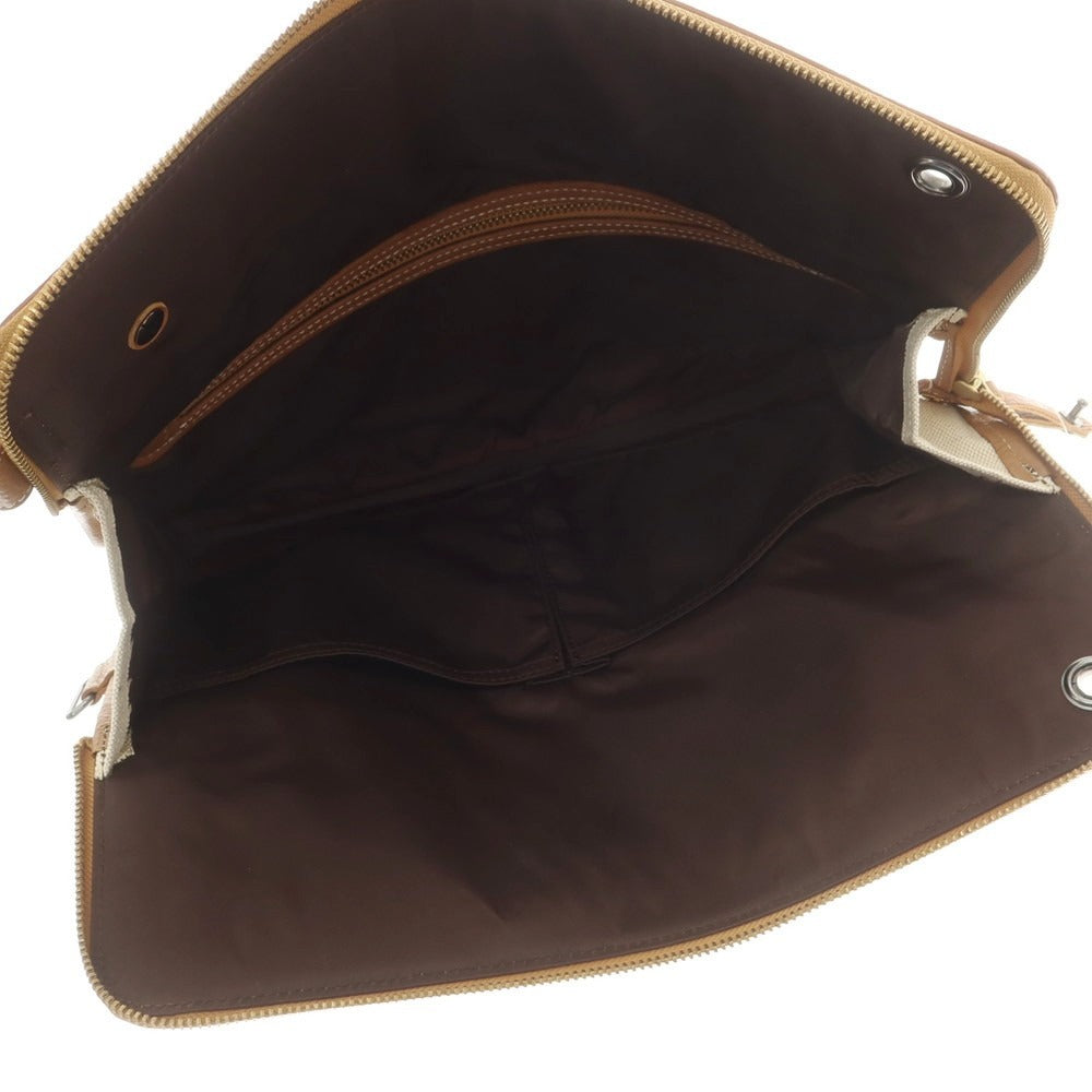 【中古】ルコンド L&KONDO レザー×リネン クラッチバッグ キャメルブラウンxナチュラル【 状態ランクA 】【 ユニセックス 】