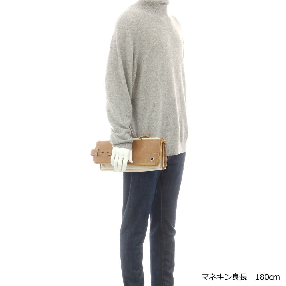 【中古】ルコンド L&KONDO レザー×リネン クラッチバッグ キャメルブラウンxナチュラル【 状態ランクA 】【 ユニセックス 】